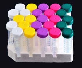 50mL Centrifuge Tubes, Assorted Colors, Sterile, 25/Bag, 500/Case