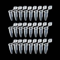 0.2mL 8-Strip PCR Tubes w/ Individual Flat Caps, Clear, 125/Unit